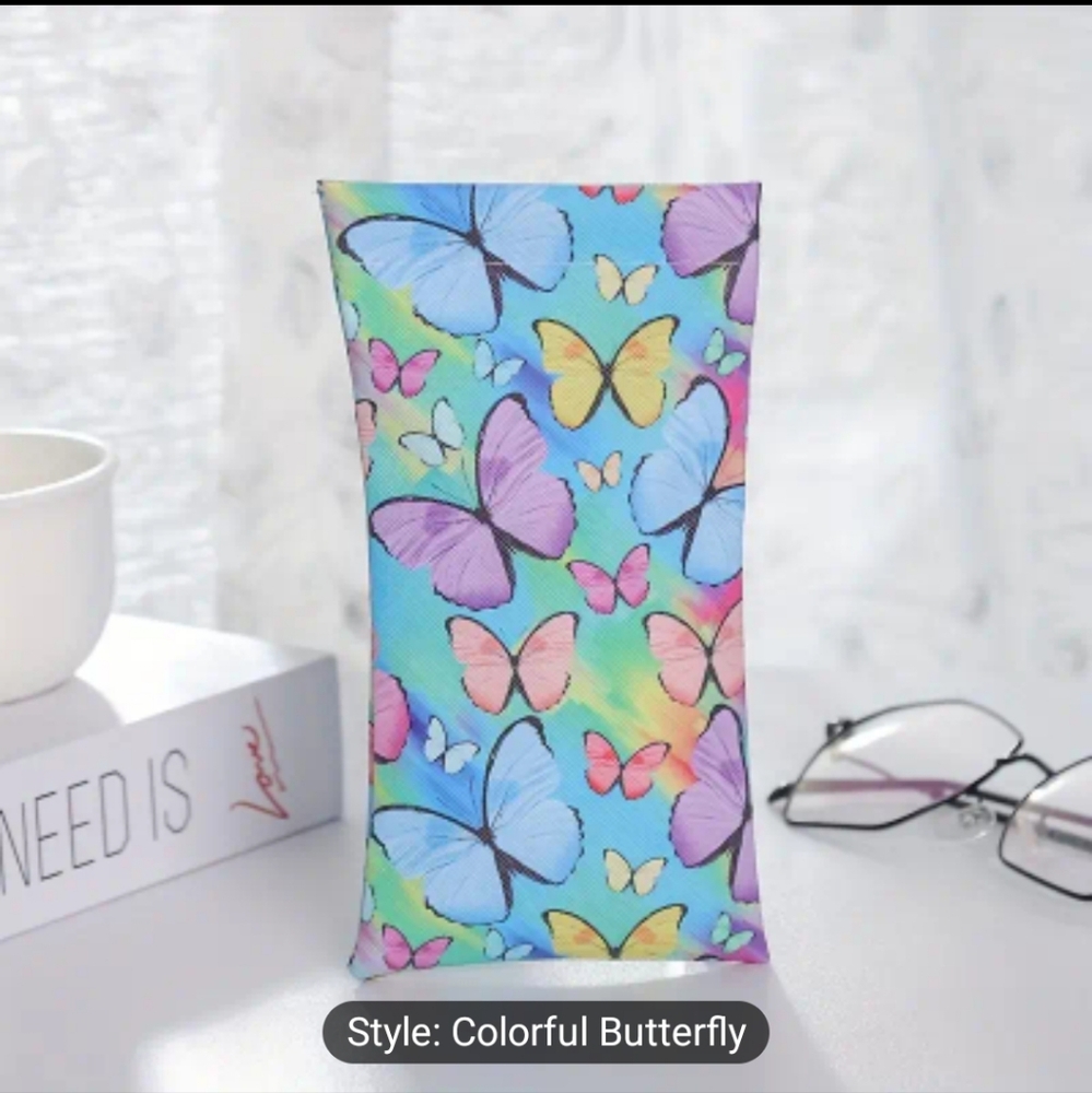 Colorful Design Glasses Pouch Soft Eyewear Sleeve PU Leather, Colorful Butterfly
